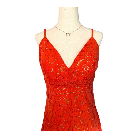 Aeropostale Dress Women Size Medium Tangerine Dream Mini Embroidered Lined Shift - Picture 1 of 13